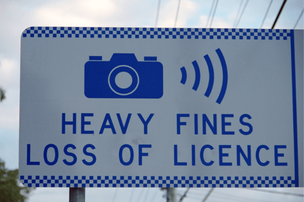 'Heavy fines: Loss of licence' speed camera sign